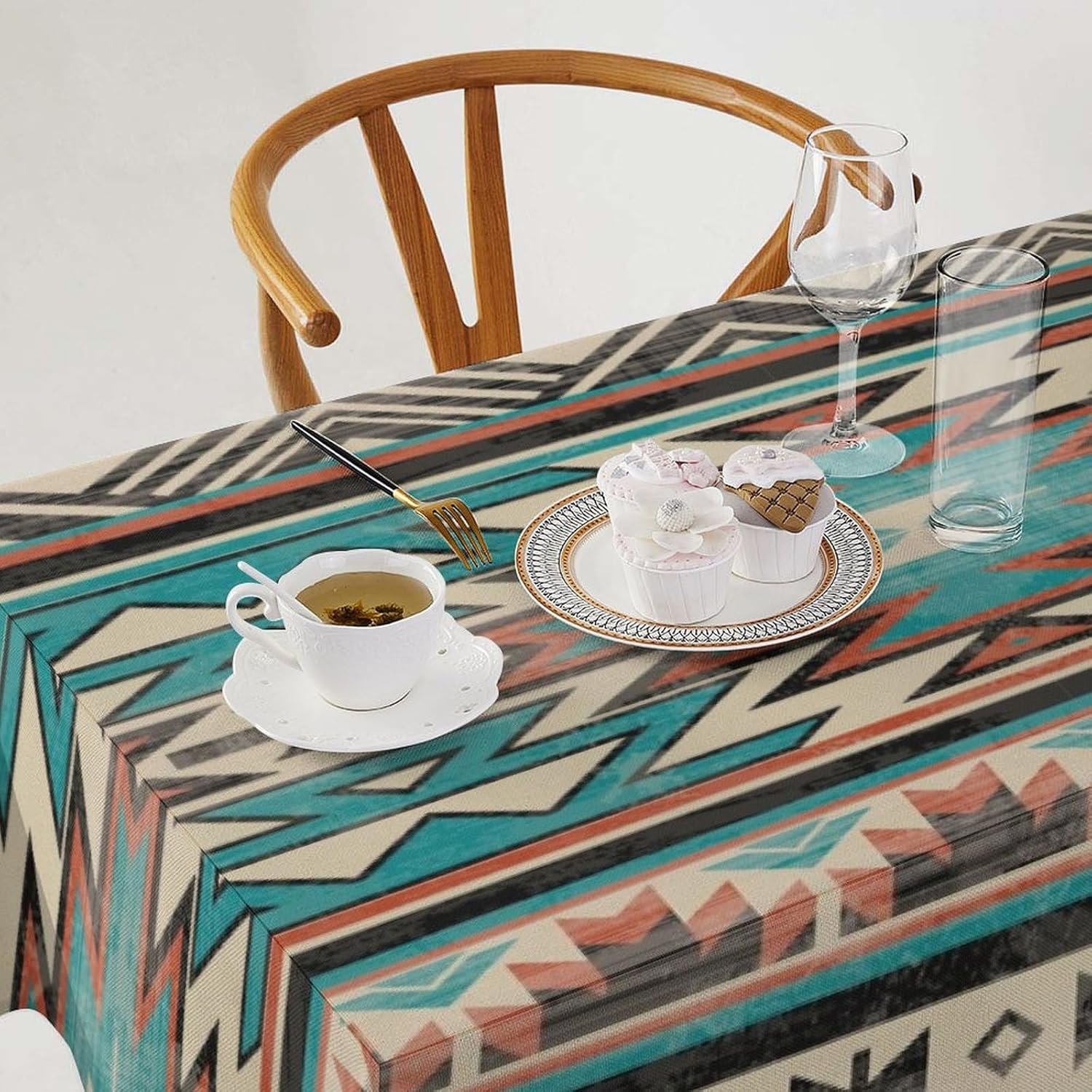 Aztec Waterproof Rectangle Tablecloth, Southwestern Native Tribal Ethnic Western Boho Geometric Table Cloths Polyester Table Covers for Kitchen Dining Party Wedding Decor 55"x110"