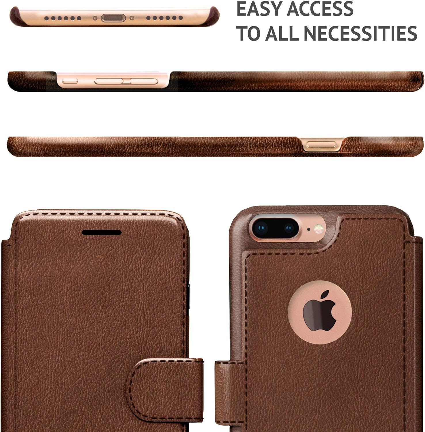 Bеѕt Quаlіtу 🔥 LUPA Wallet case for iPhone 7 Plus, Durable and Slim, Lightweight with Classic Design & Ultra-Strong Magnetic Closure, Faux Leather, Light Brown, Apple 7 Plus