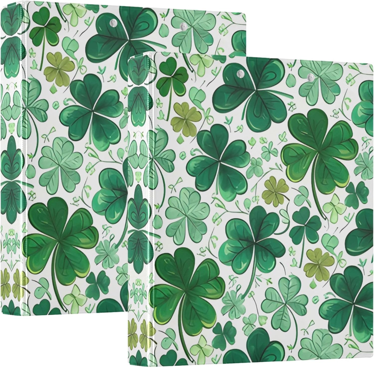 St. Patrick's Day Shamrock 3 Ring Binders, 1.5” Round Ring Binders with Clipboard - Letter Size, 3 Interior PVC Clear Pockets & Anti-Slip Clip for Office School Supplies, 2PCS