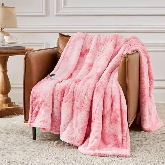 Homemate Heated Blanket Electric Heating Throw 50x60 Plush Faux Fur Sherpa | ETL Certified 2/4/6/8H Auto-Off 10 Heat Levels Overheat Protection Machine Washable,For Cold AC Office Room Cold Sleeper Gift