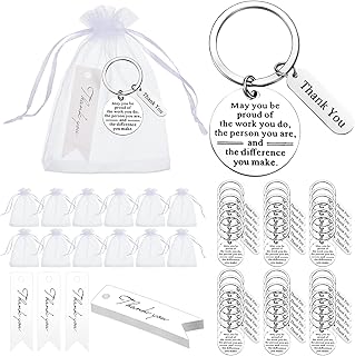 150 Pcs Employee Appreciation Gifts Bulk Include 50 Thank You Keychains for Coworkers Inspirational Volunteer Appreciation Keychain 50 Organza Bags 50 Thank You Cards for Team CNA Week Gifts (Silver)
