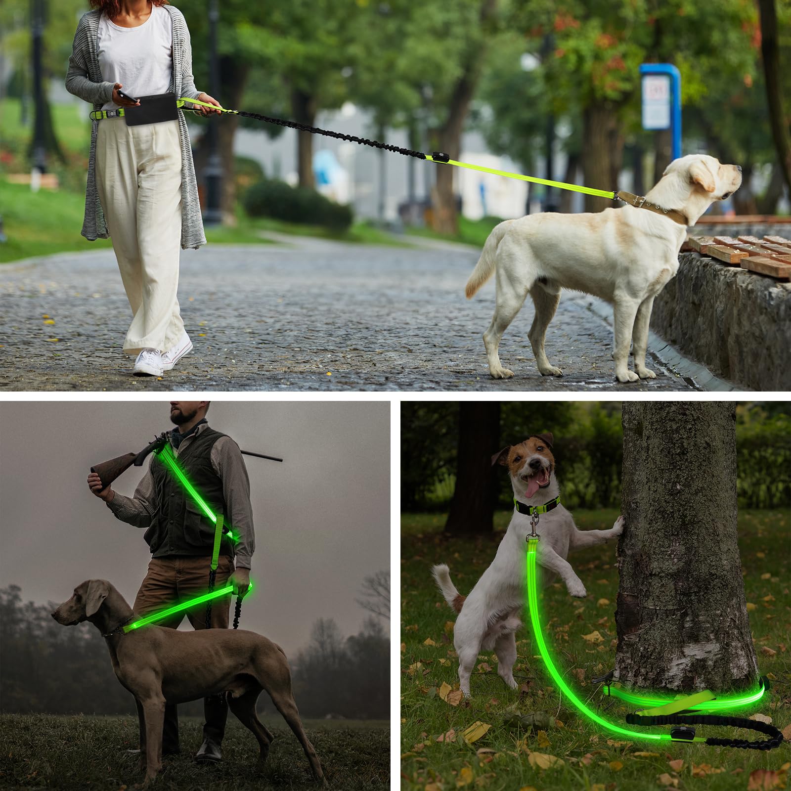 LED-Hundeleine, freihändige Hundeleine, Taillenleine für Spaziergänge, einziehbare Bungee-Hundeleine, handlose LED-Leine, reflektierende Laufleine für Joggen, Training, Wandern