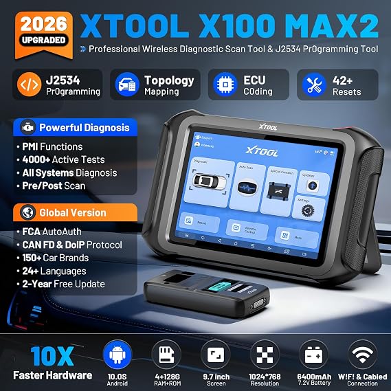 XTOOL X100 MAX2 AI-Assisted Professional Scan Tool, J2534 Reprogramming Tool, Wireless Bidirectional OBD2 Scanner with ECU Programming & Coding, Topology Mapping, 42 Reset, FCA/CANFD/DoIP, 2-Yr Update