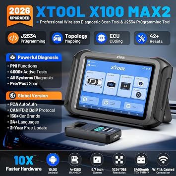 XTOOL X100 MAX2 AI-Assisted Professional Scan Tool, J2534 Reprogramming Tool, Wireless Bidirectional OBD2 Scanner with ECU Programming & Coding, Topology Mapping, 42 Reset, FCA/CANFD/DoIP, 2-Yr Update