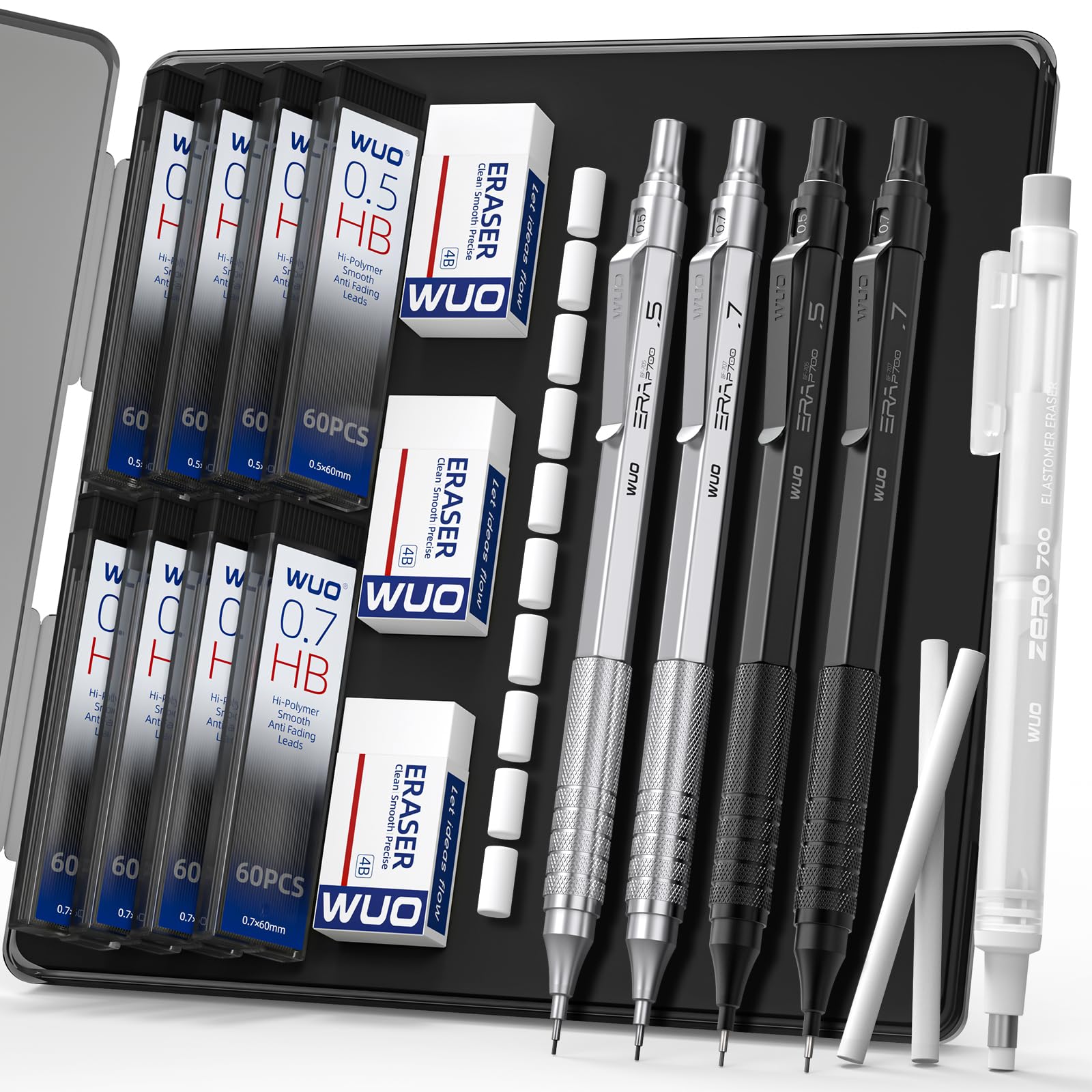Mechanical Pencil Set, 4 Pack 0.5mm & 0.7mm Metal Drafting Pencils