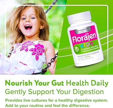 Florajen Kids Probiotic - Daily Gut & Immune Support for Children 6+ Months - Constipation, Bloating, Digestive Support - Refrigerated for Freshness & Live Active Cultures - 60 Capsules