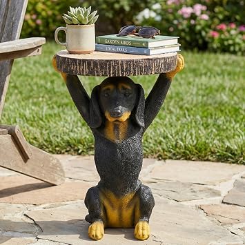 Hand Painted Black Dog Side Table 2.17" H MGO Statue Pedestal End Table Stool for Home, Office, Living Room, Outdoor Decor