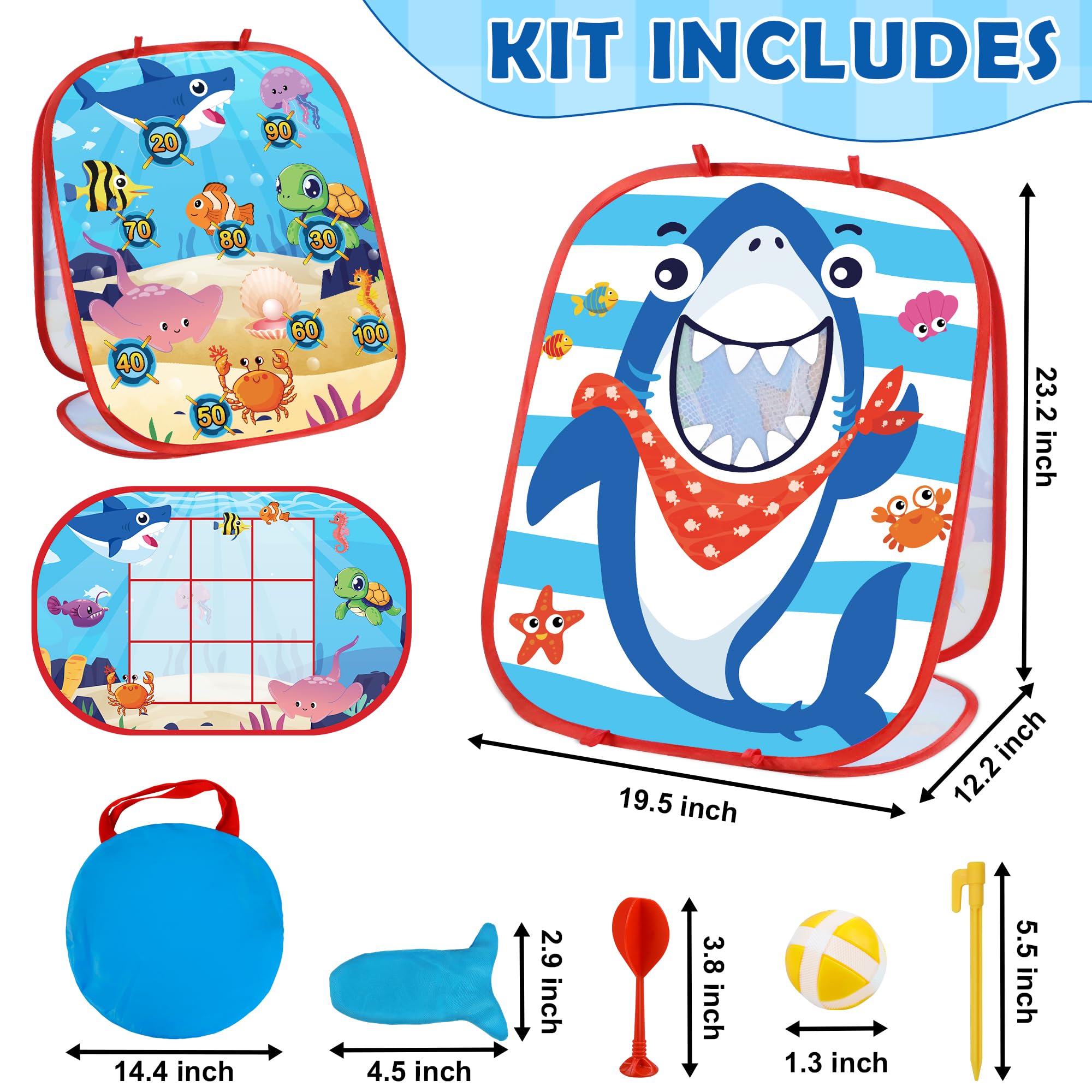 Bean Bag Toss Outdoor Outside Games Toys for Kids Ages 4 8 Under The Sea Summer Kids Outdoor Games Shark Toys Dart Game for Toddlers 3-5 Beach Ocean Themed Party Gifts for Boys Girls Family Yard Game - Image 2
