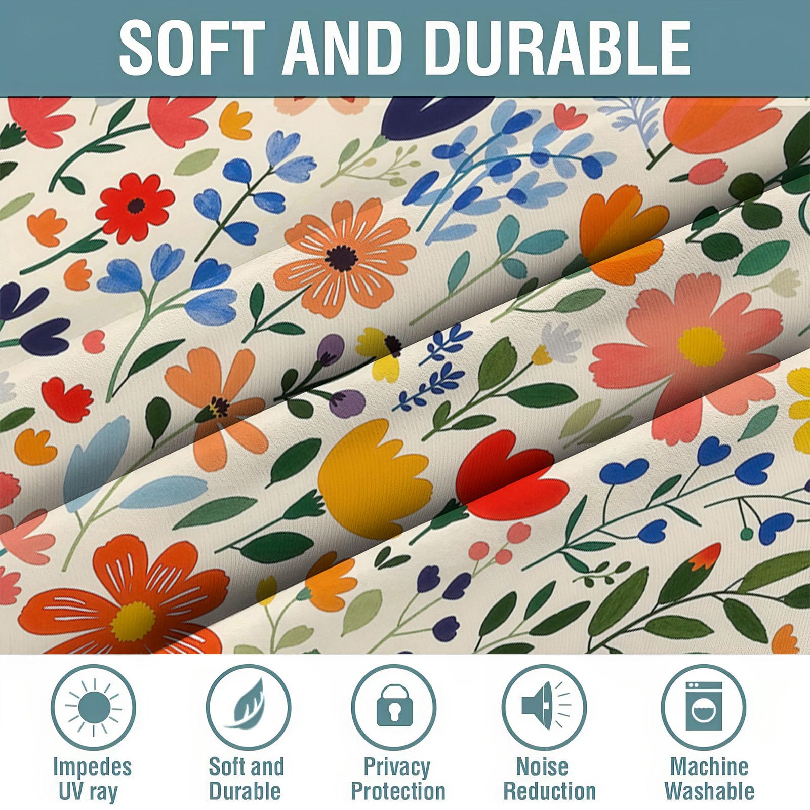 Handbemalte Blumen Blätter Vorhänge, Schöne Landschaft Vorhang Blickdicht Thermo Verdunkelungsvorhänge Mit Ösen - Beige Gardinen Wohnzimmer Schlafzimmer Fenster - H214 x B91.5 cm (2er Pack)