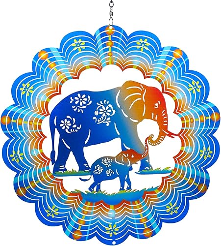 Miniatura 9 de Molinillos de viento de elefante, regalos de elefante para mujeres/hombres, 12 pulgadas, acero inoxidable 3D, colector de viento de metal, escultura