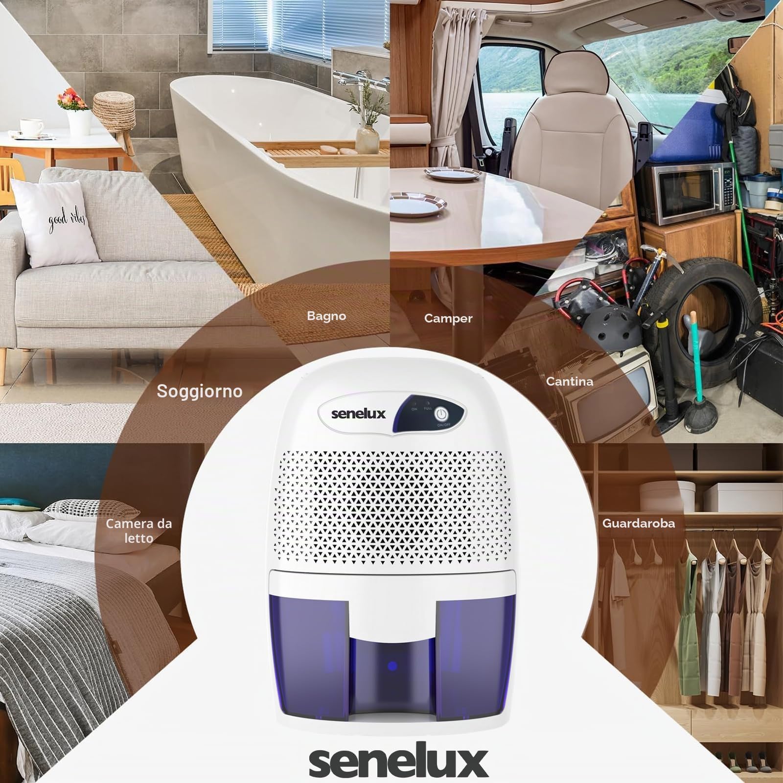 Senelux Potente mini deumidificatore portatile da 500 ml, piccolo deumidificatore efficiente e stabile, umido per la casa, assorbitore di umidità portatile per piccole stanze, bagno, cantina, da letto