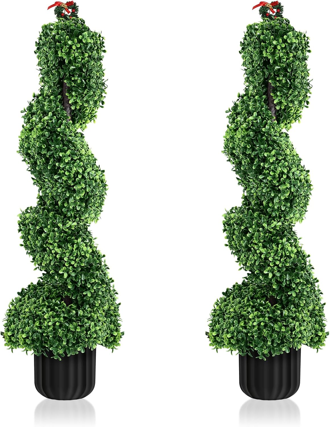 Shinoske 3ft Tall Artificial Spiral Topiary Trees,2-Pack All-Year Green Fake Plants Outdoor or Indoor(Planter Included),UV Resistant Faux Shrubs Plants for Garden,Front,Porch,Home Decor
