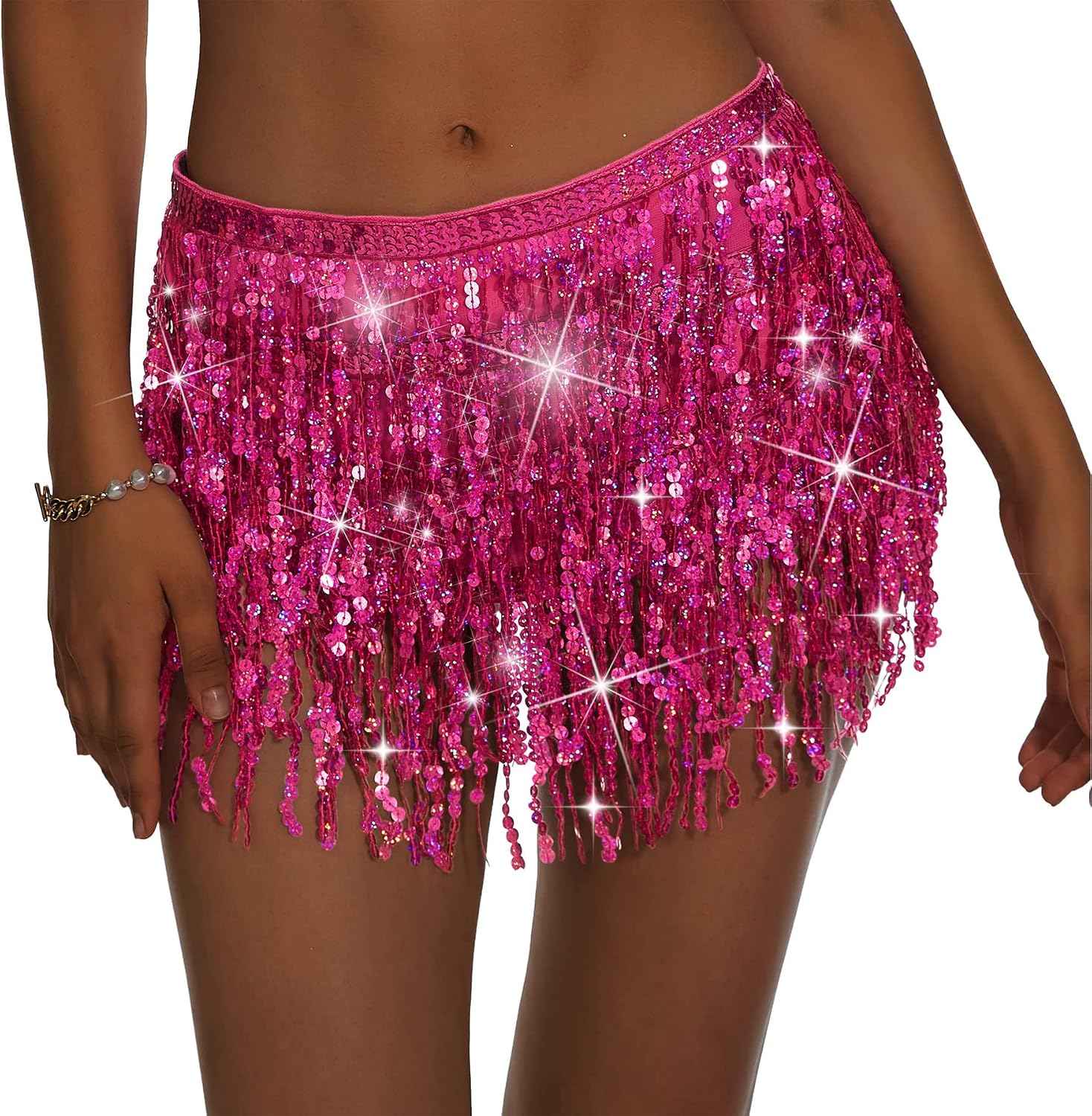 Zando Women's Belly Dance Hip Scarf Skirt Sparkly Tassel Disco Outfits Sequin Wrap Rave Costumes Fringe Skirt