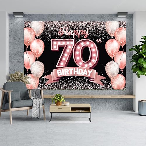 Vista 311 de Happy 21st Birthday Rose Gold Banner Backdrop Cheers to 21 Years Old Confetti Balloons Theme Decor Decorations for Women 21 Years Old Pink Birthday