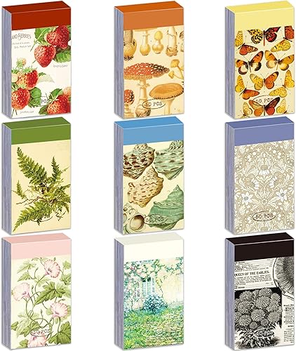 9 juegos de 450 hojas de calcomanías washi para diario, plantas, frutas, flores, mariposa, concha, bohemio, vintage, estética, álbum de recortes,