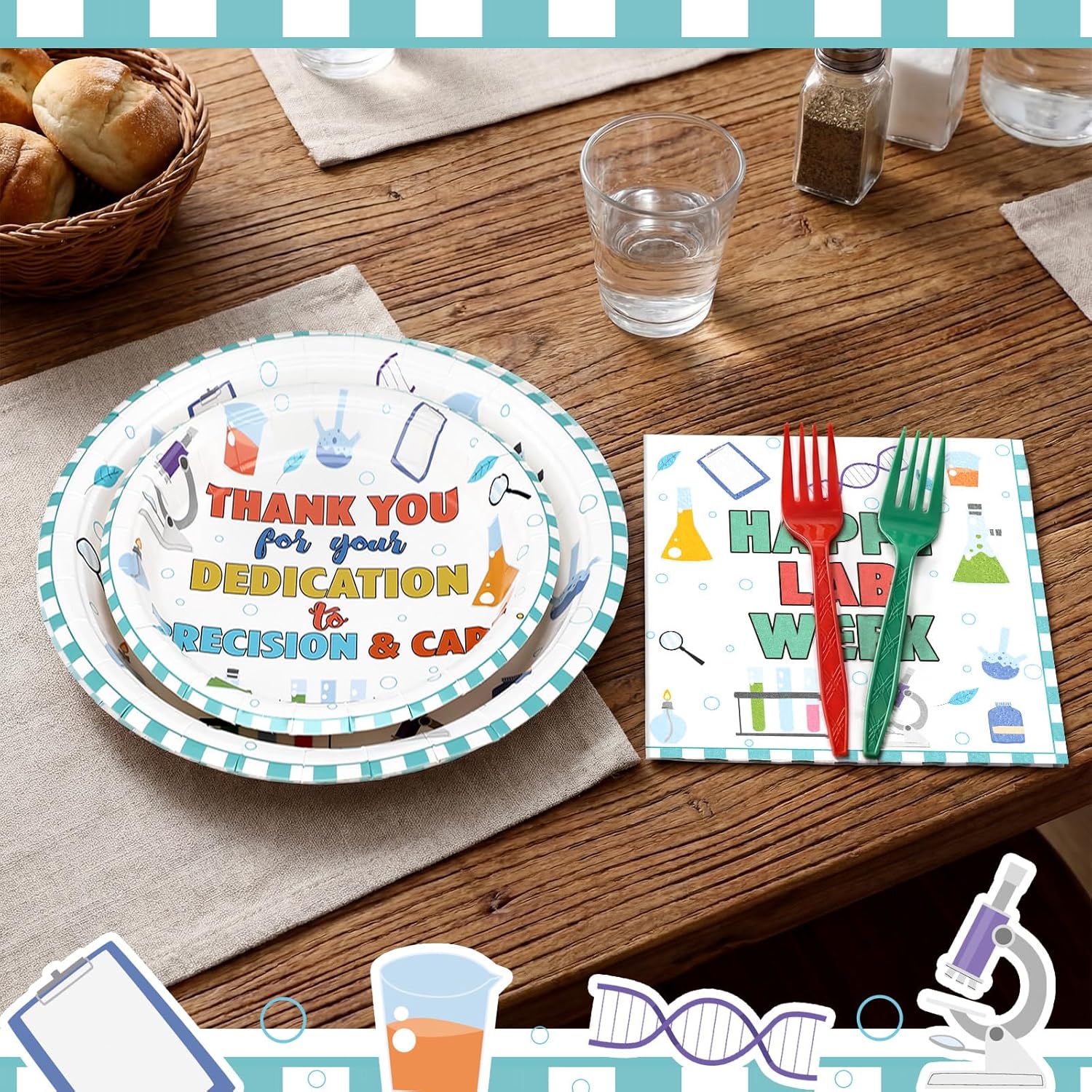 Remerry 96 Pcs Happy Lab Week Party Supplies Medical Laboratory Professionals Appreciation Plates and Napkins Set Decoration Thank You Laboratory Staff Disposable Plates for Lab Week Party Supplies