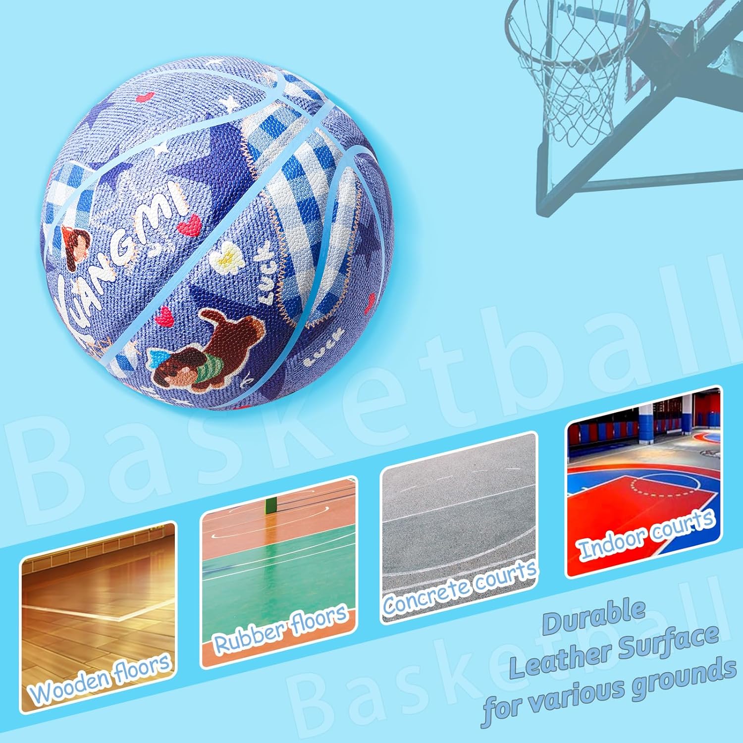 Kuangmi Kids Basketball Youth Size 5(27.5"), Child Size 4(25.5"), for Junior Teen Boys Girls Indoor Outdoor Play Game Training