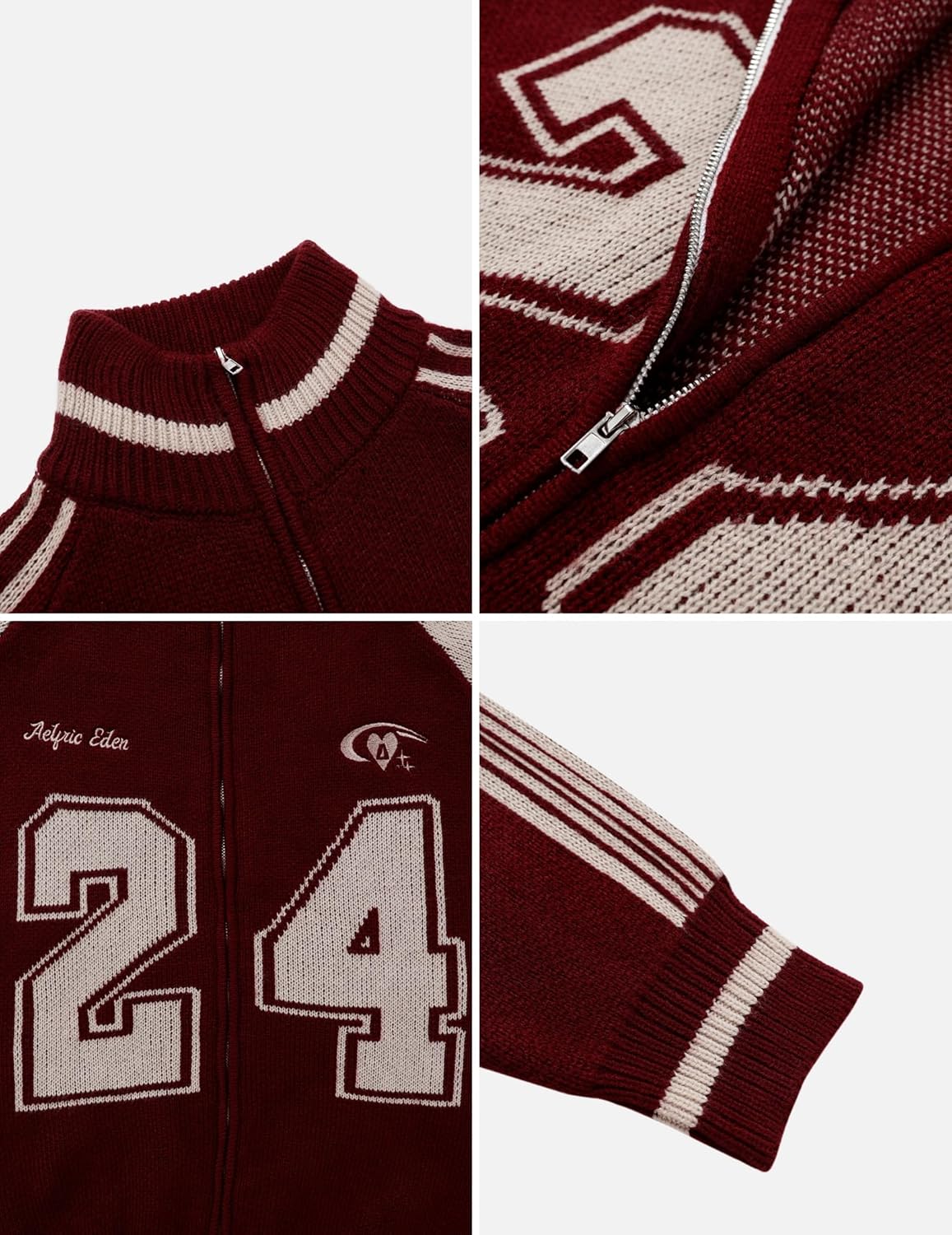 Aelfric Eden Cardigan Sweaters for Women Zip Up Oversized Knit Cardigans Long Sleeve Contrast Color Number Sweater Coat - Image 5