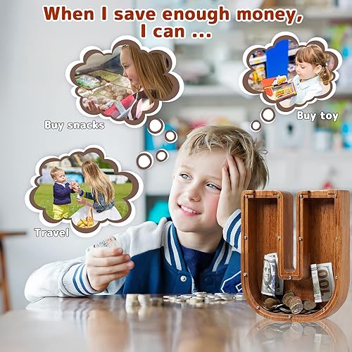 Vista 87 de Alcancía para niños y niñas, alcancía de madera con letra grande del alfabeto con inicial C, banco de monedas, regalos divertidos para cumpleaños