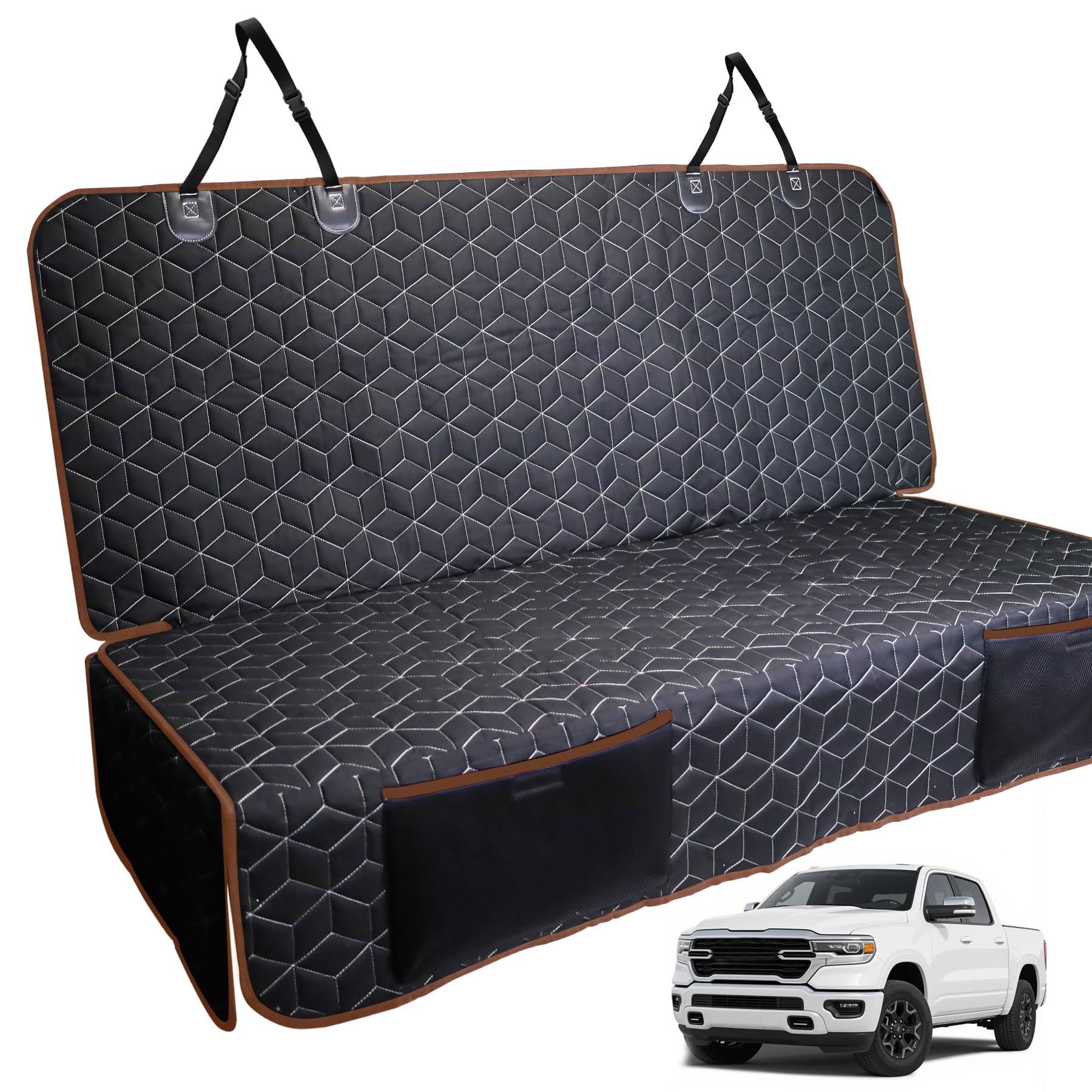 Meginc Bench Seat Covers for Trucks,Dog Car Seat Covers for Ford f150/Ram1500/Nissan Frontier/Toyota Tacoma/GMC Canyon,Nonslip Truck Seat Cover for Dogs (Brown)