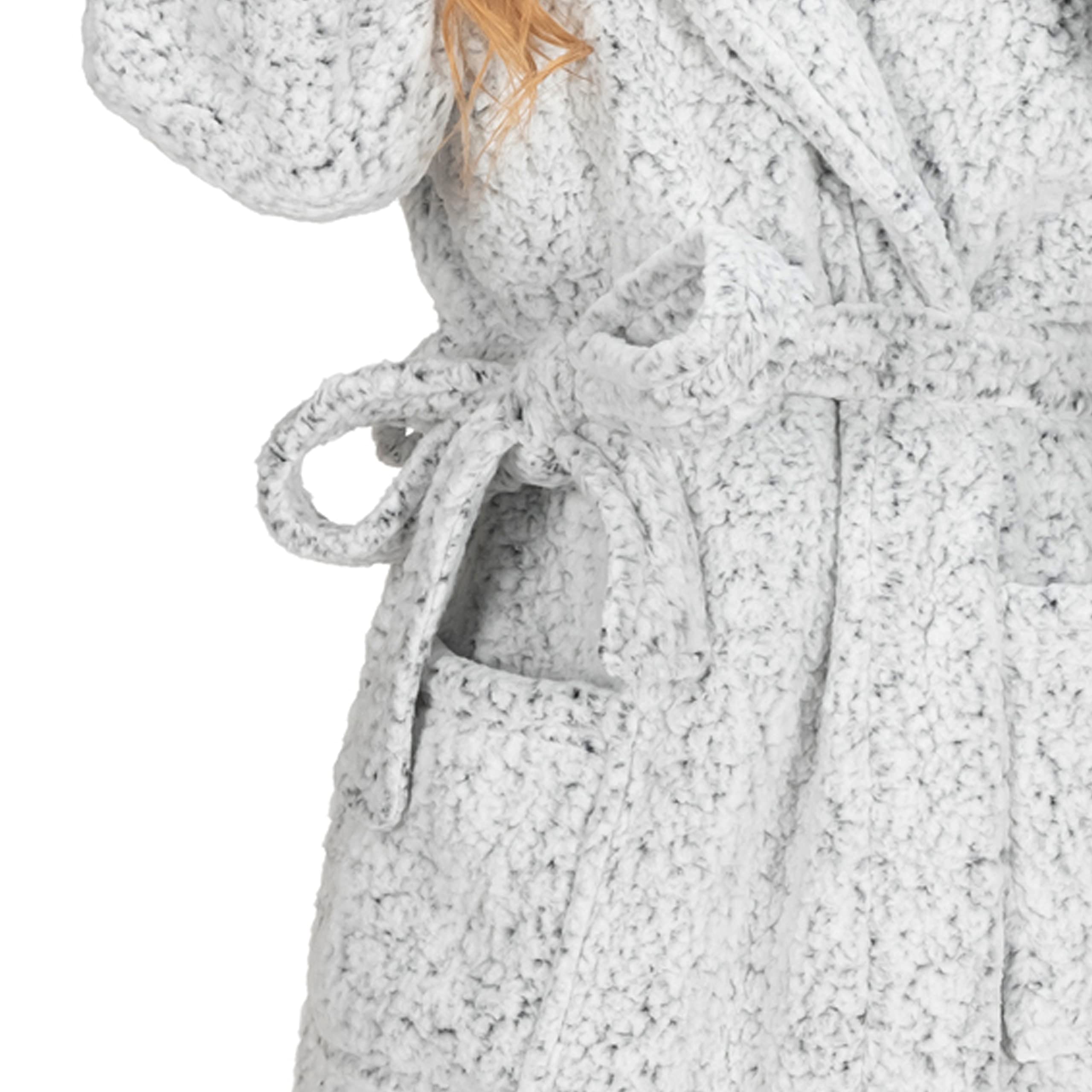 MONHOUSE Womens Bath Robe - Premium Super Soft & Cosy Long Bathrobe - Ladies Thick Flannel Luxury Housecoat - Shearling Spa Gown for Her - Sherpa Bathrobe - Grey Shealing UK 8-10