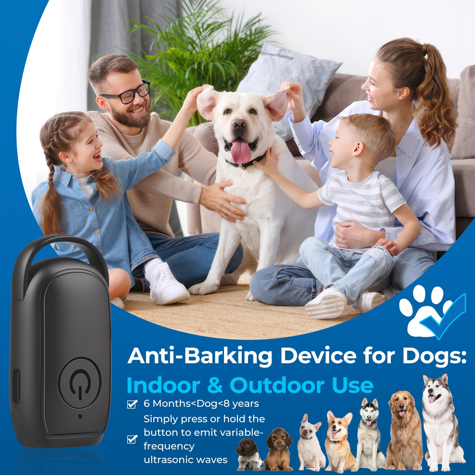 Antibell Ultraschall Gerät für Hunde, Ultraschall-Hundetrainingsgerät zur Bellreduktion – Effektiver Bellenstopper für kleine und große Hunde, flexibel einsetzbar im Innen- & Außenbereich