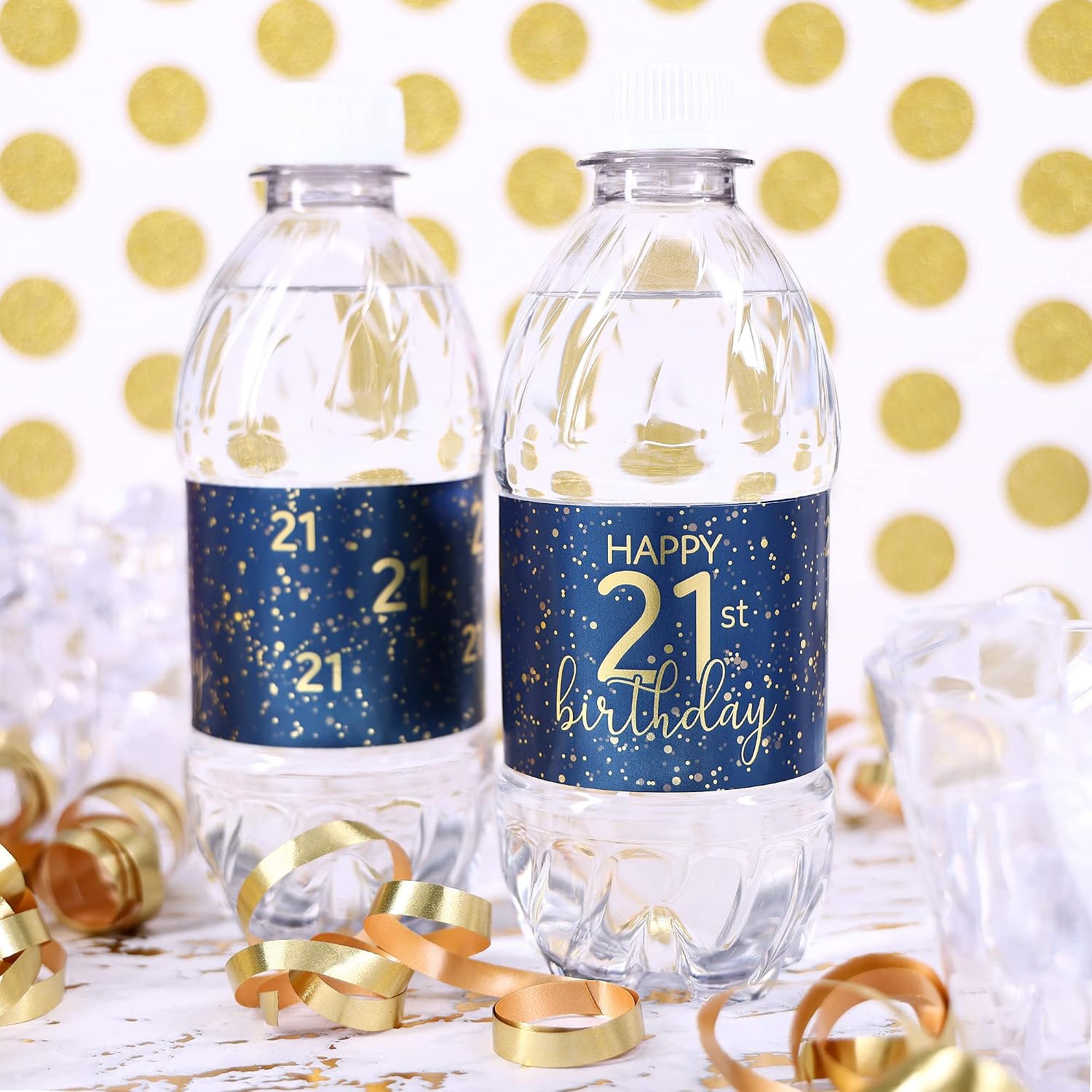 21st Birthday Water Bottle Labels, Navy Blue and Gold, 20 Count image 2