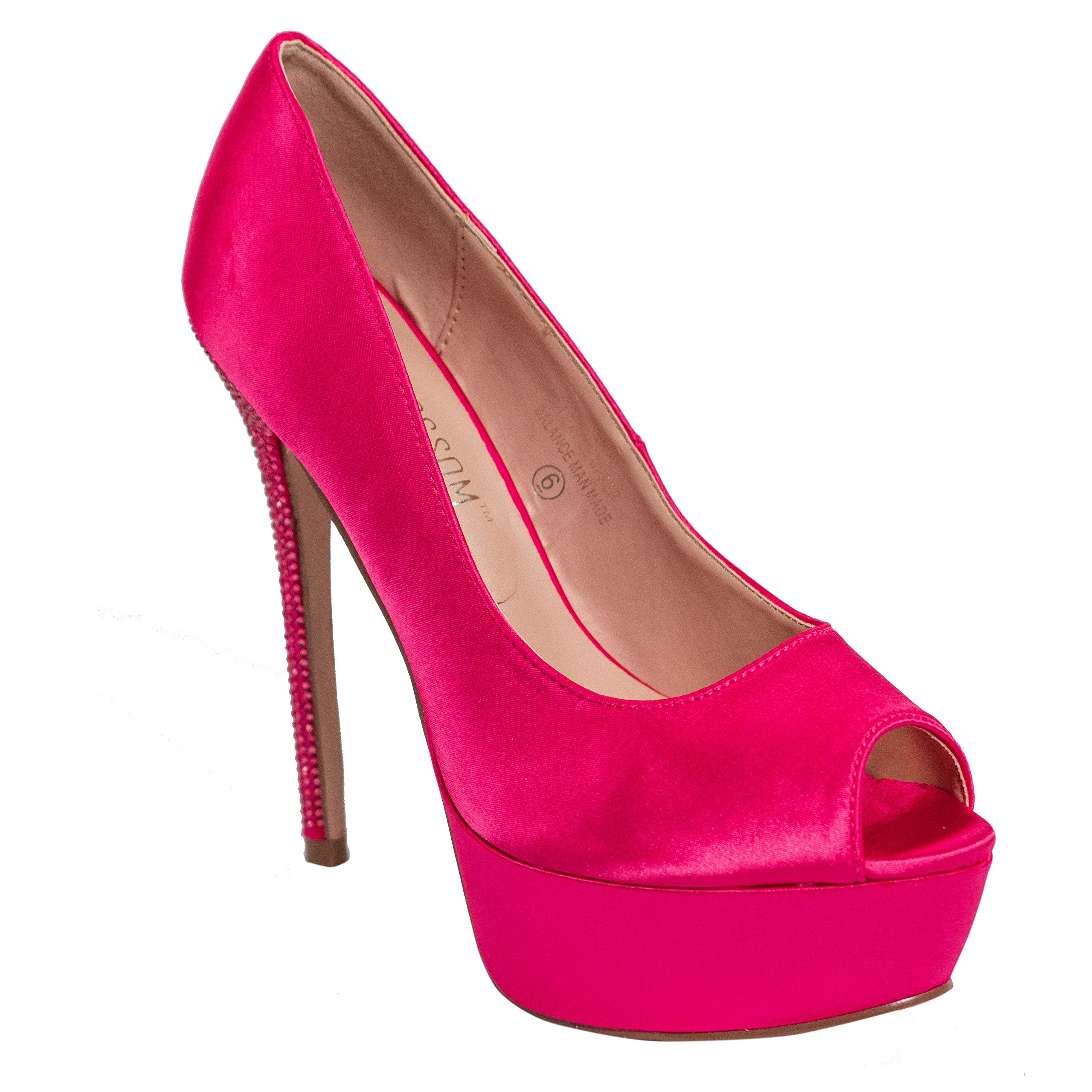 DeBlossom Women's High Heels Open Toe Pumps Slip On Shoes for Wedding/Bridesmaid/Party/Formal (US 7.5, Pink)