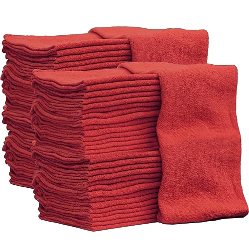 Auto Mechanic Shop Towels - Pack of 100 - Red Color - Size 12x14 Inches - 100% Cotton Shop Rags, Highly Absorbent, Commercial Grade Towels for Workshop, Garage, and Household Cleaning