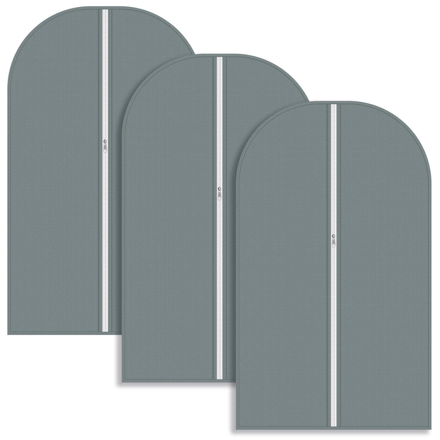 Vinsani Hanging Suit Cover Garment Clothes Bag Set of 3 For Men Women Wardrobe Tuxedo Shirt Dress Clothes Clothing Zip Up Dust Protector Travel Case Closet Organisation – Grey