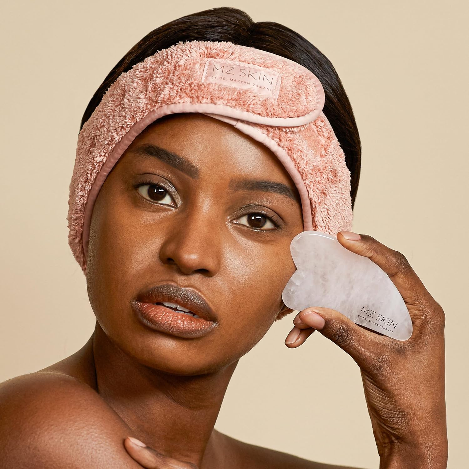 MZ Skin Rose Quartz Gua Sha Tool 1-Unit Facial Sculpting Massage Stone for Lymphatic Drainage and Circulation, Lift, Plump & Tone - Image 4