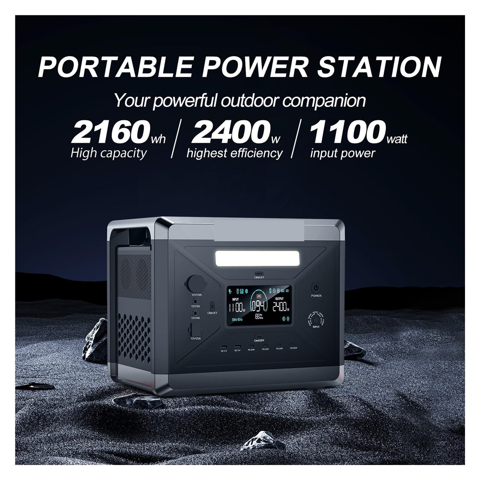 Centrale Électrique Portable 2400W (crête 4800W), Batteries LiFePo4, Prises Ca, Générateur Solaire 2160WH, Camping-car Recharge Ultra Rapide