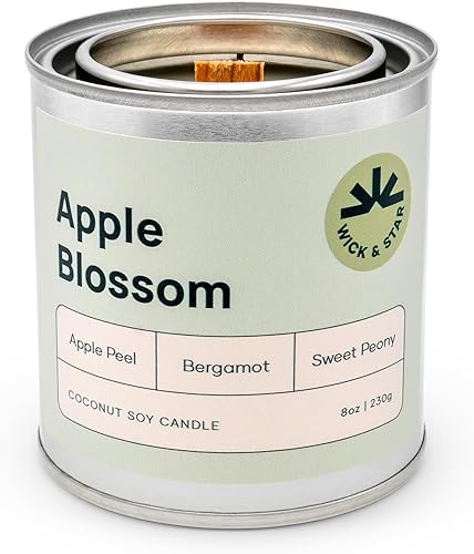 Wick & Star Vela de aromaterapia vegana no tóxica, mecha de madera, cera de soja de coco natural, combustión limpia (flor de manzana)
