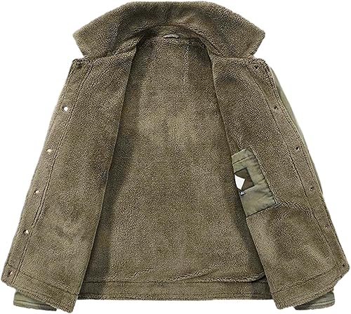 Miniatura 6 de Chaqueta de algodón para hombre, con forro polar, cálida, color sólido, casual, con broches de presión, con múltiples bolsillos