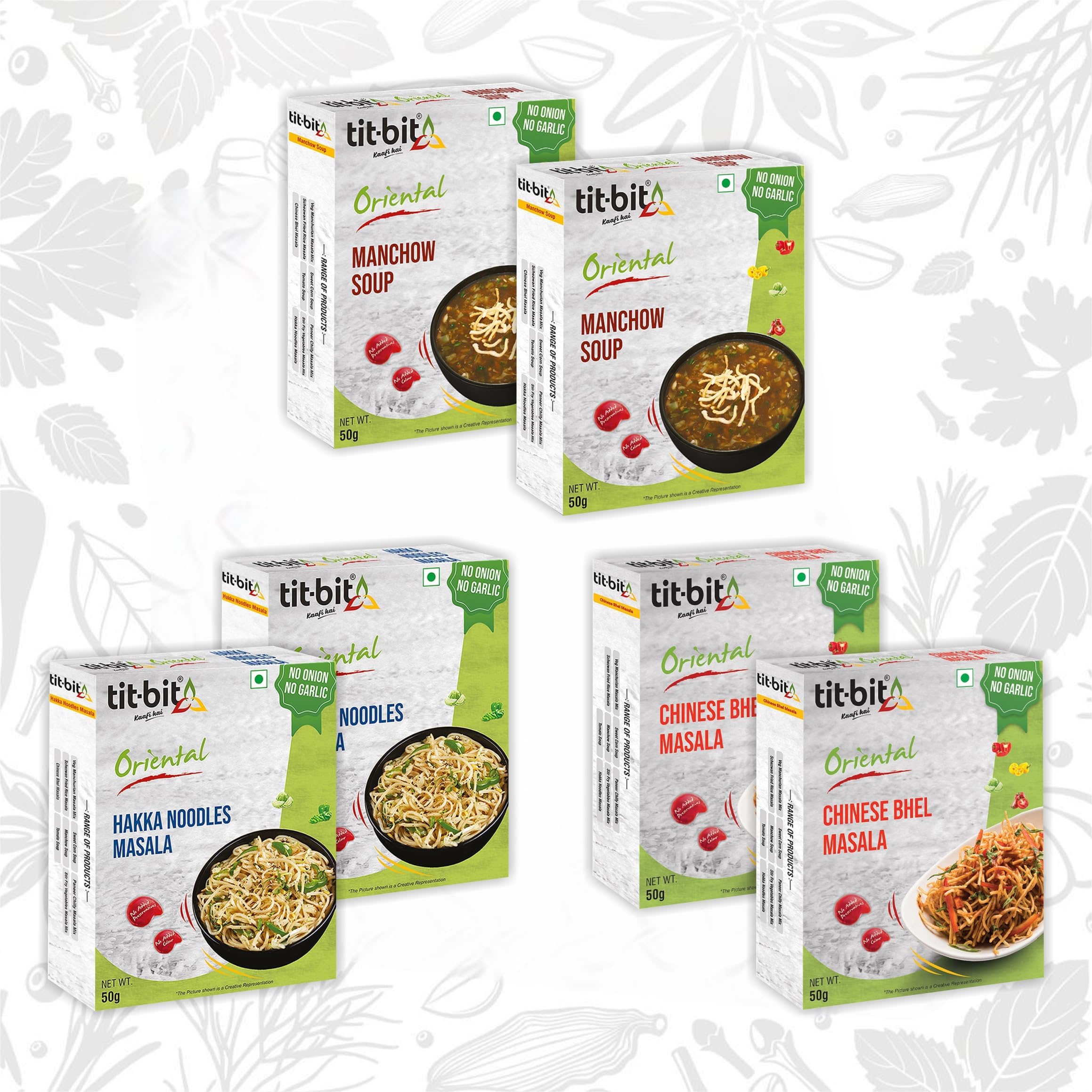 No Onion Garlic Spices - Manchow Soup, Hakka Noodles Masala, Chinese Bhel Mix - Quick & Easy to Make - Pack of 6 - Each Masala 2 Packs (300g)