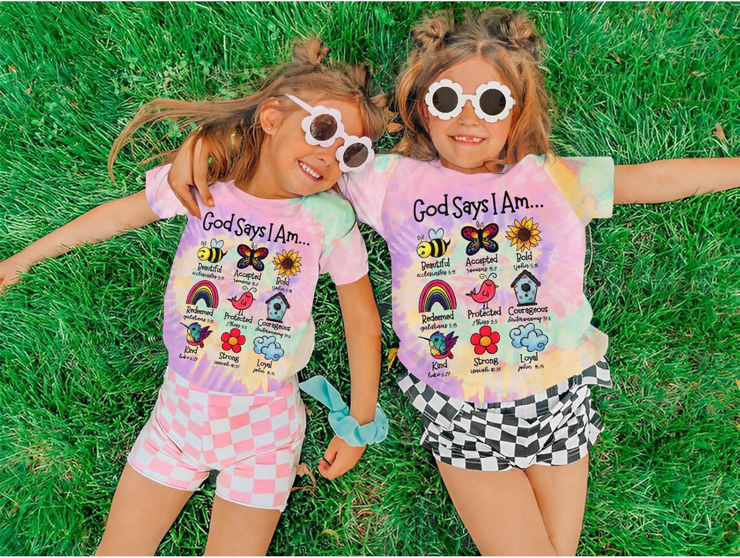 Ritatte God Says I Am Bee Shirt Toddler Girls Christian Bible Verse T-Shirt Religious Tee Inspirational Tie Dye Tops - Image 4