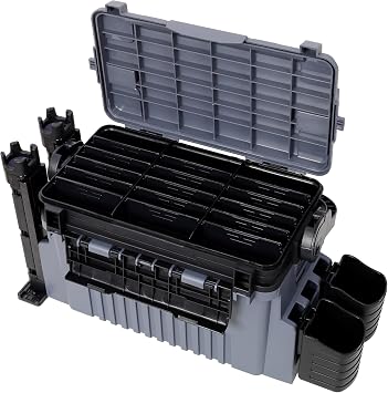 Dual-Layer Fishing Tackle Box Organizer11L Waterproof Tacklebox for Fishing with Adjustable Compartments,2 Rod Holders,2 Cup Holders, Portable Carry Strap,Fishing Tackle Box for Anglers Gray