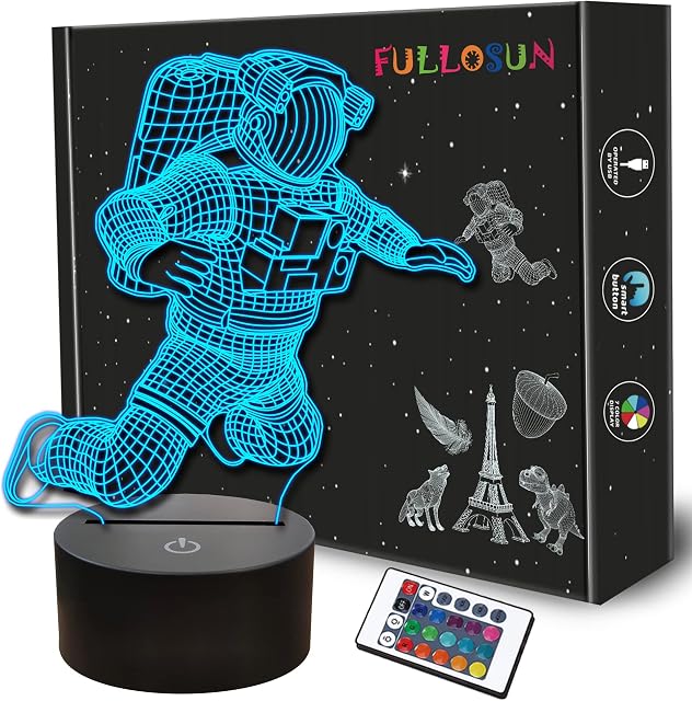 Spaceman 3D Night Light, Astronaut Rocket Optical Illusion Lamp Home Decor Bedroom Light with Remote Control 16 Colors Changing Marvel Xmas Birthday Gift for Outer Space Fan