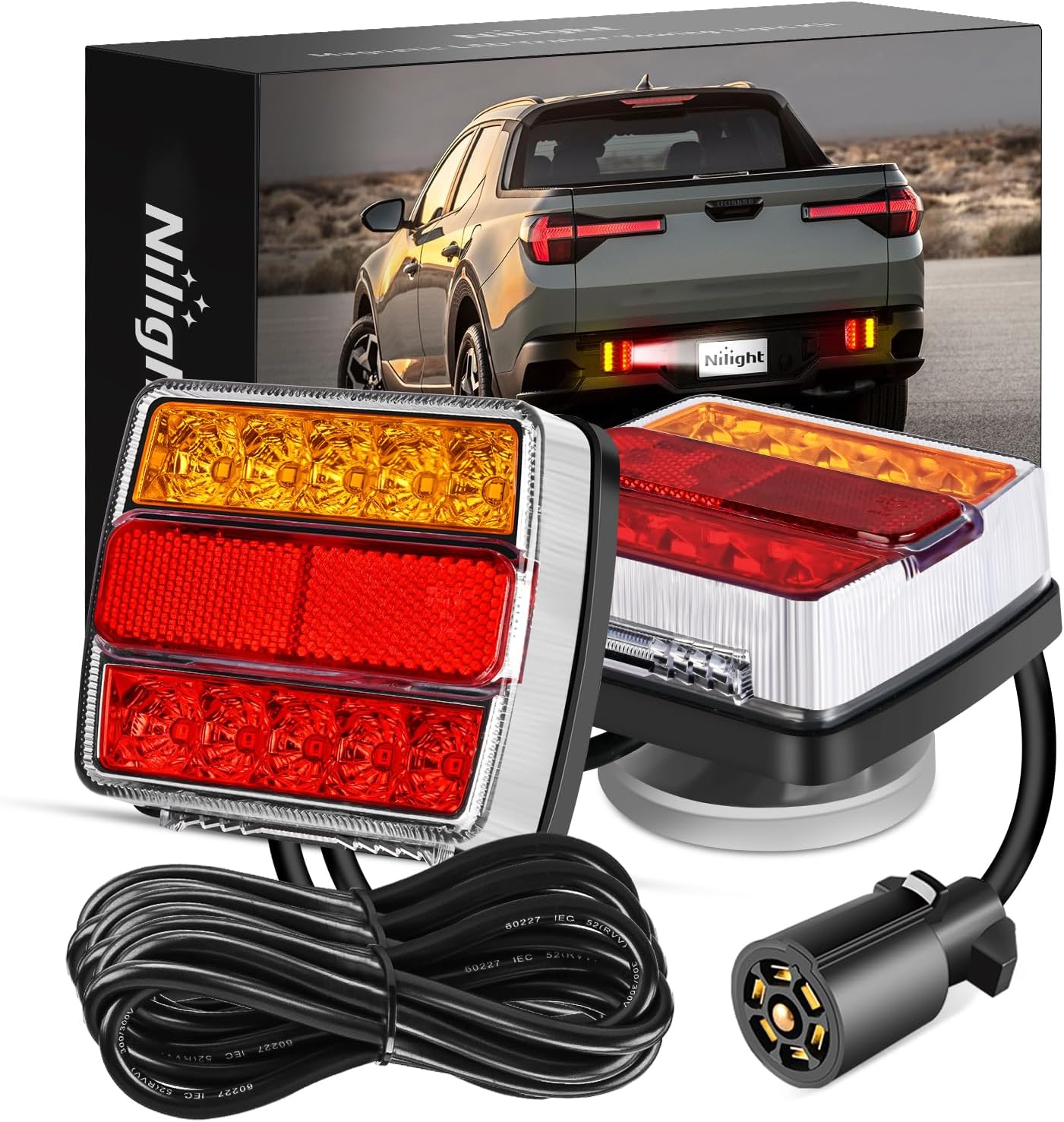 Nilight LED Trailer Towing Light Kit 24ft Cable with 7 Pin