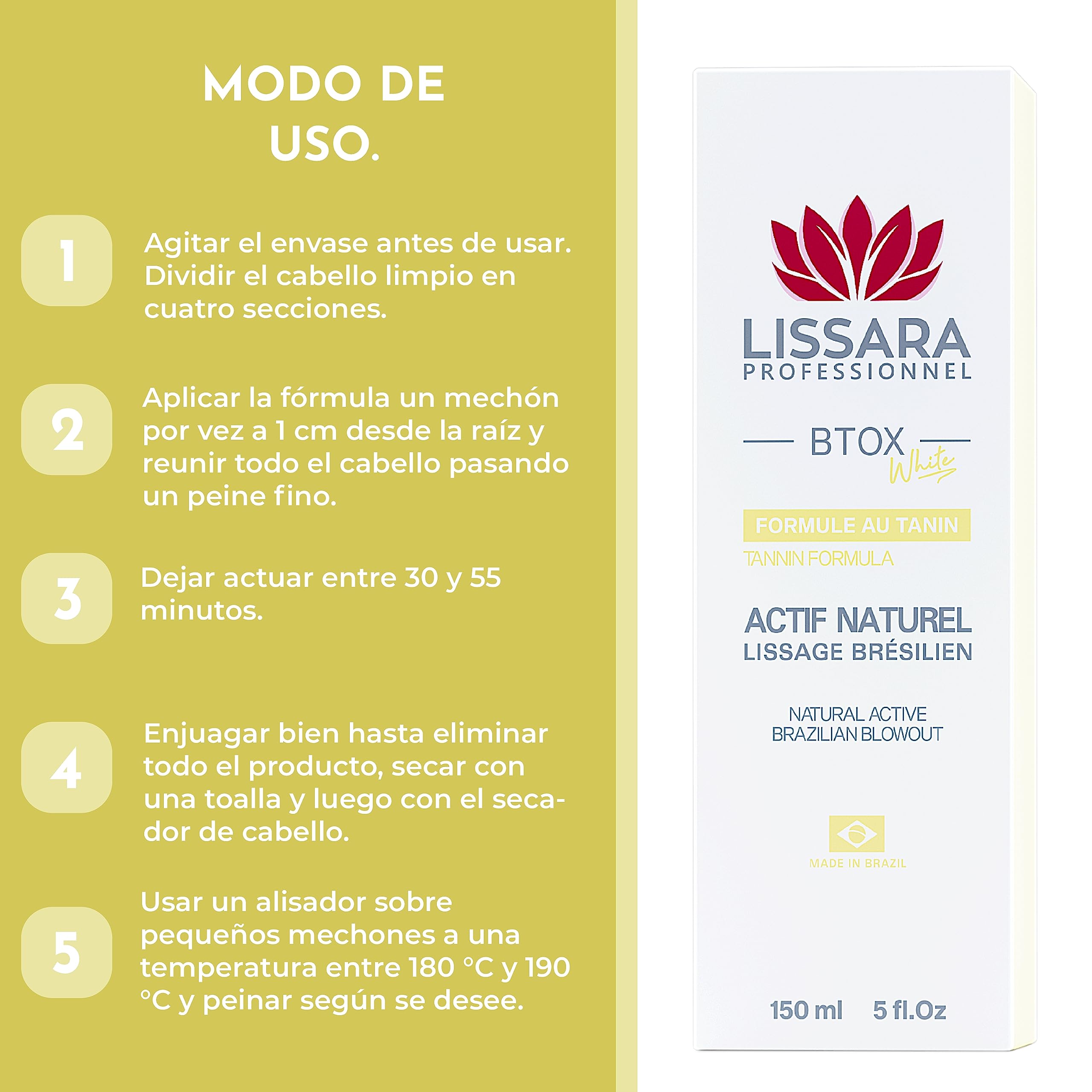 Tanin suavizante Lissara - Taninoplastia - White NATURAL ACTIVE - Sin formol - Tratamiento rejuvenecedor profundo en el hogar Sin humo Inodoro - Hecho en Brasil - 150ml