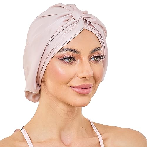 Miniatura 43 de Gorro de satén de seda ajustable para envolver el cabello para dormir, gorro de dormir de doble capa, turbante nocturno para cabello largo y rizado