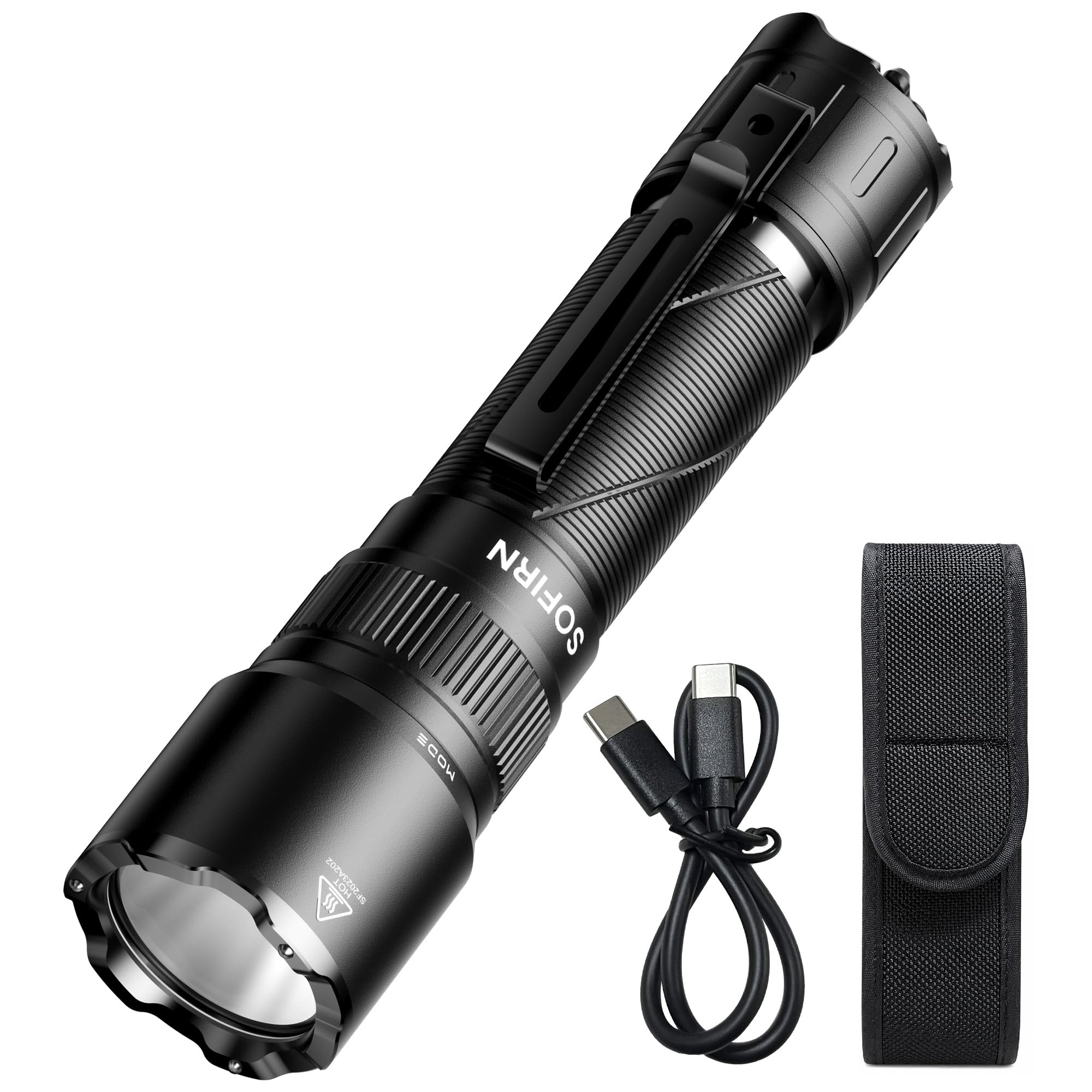 Sofirn SK31 Taktische Taschenlampe LED Aufladbar 6800lm, 395m, IPX8 | 6800 Lumen, 395m Reichweite, 9 Modi, USB-C Aufladbar, IPX8 Wasserdicht, Taktisch, Outdoor, Camping, Selbstverteidigung