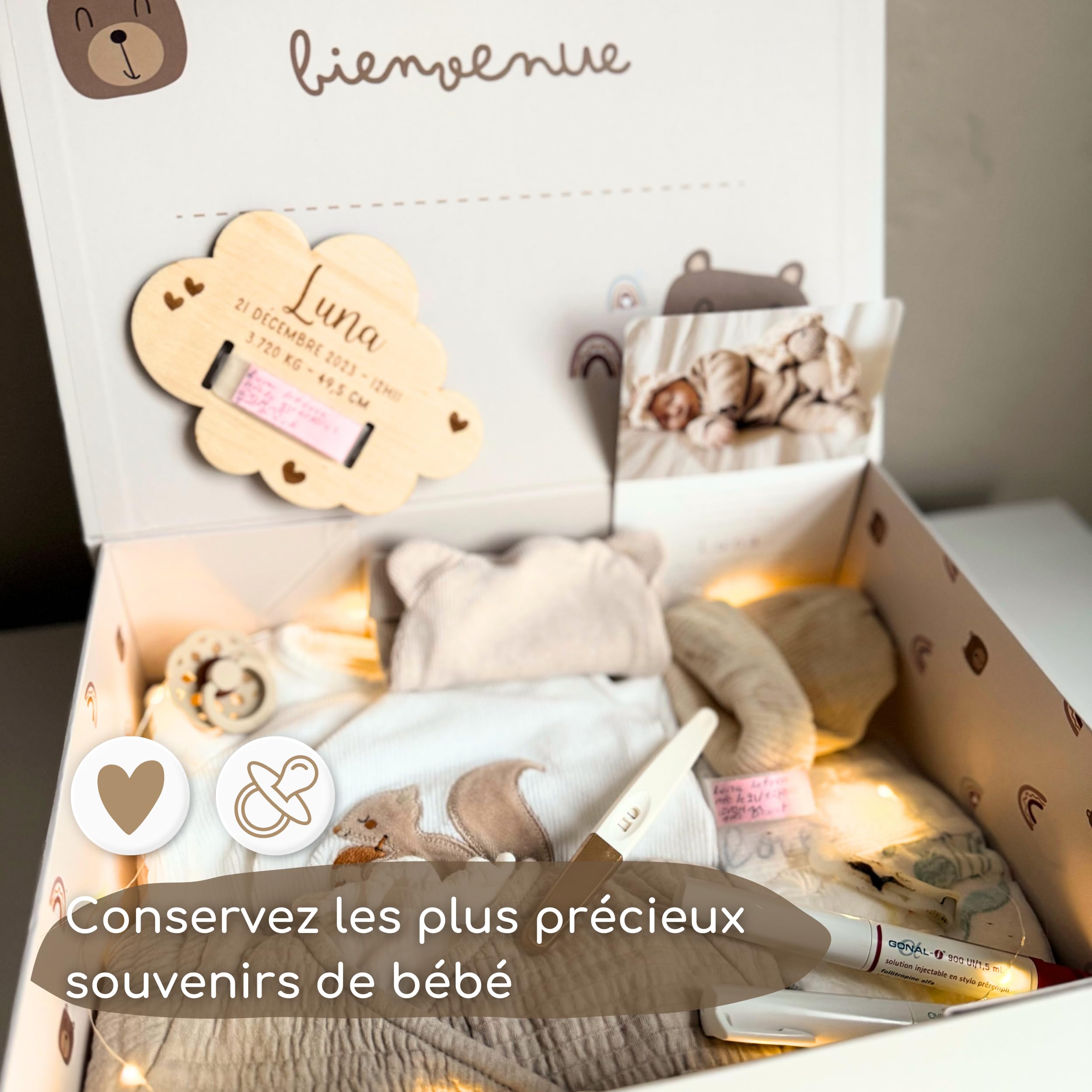 Keep'Love - Boîte à Souvenirs Bébé - Coffret de Naissance Boîte Souvenirs Enfant - Cadeau Naissance - Baby Shower - Personnalisable Prénom au Stylo (Boîte à souvenirs seule)