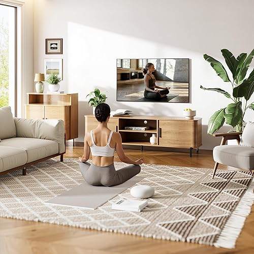 Miniatura 8 de SUNCOZE Soporte de TV acanalado de mediados de siglo de 70 pulgadas con almacenamiento, moderno centro de entretenimiento para televisores de hasta