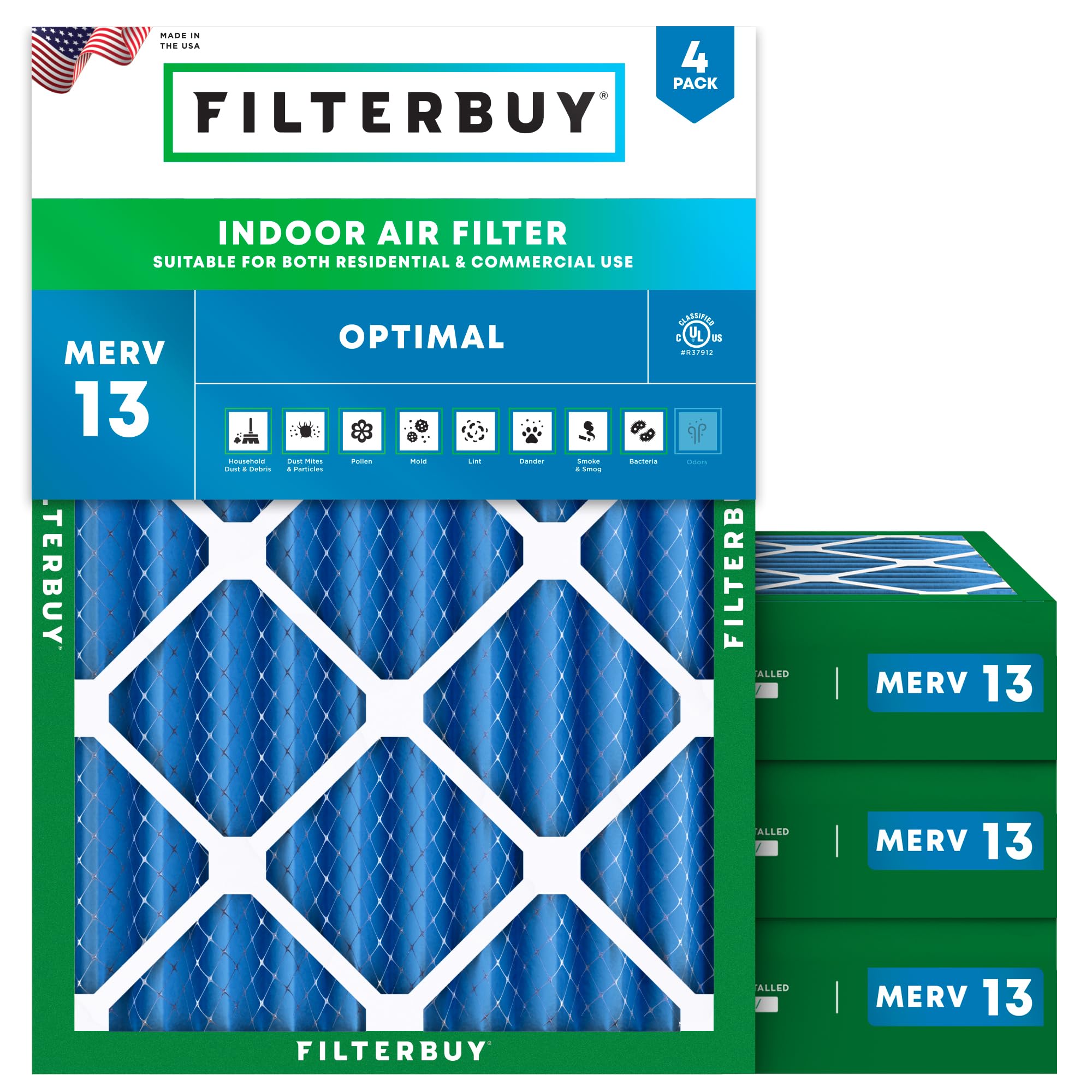 Filterbuy 25x29x4 Air Filter MERV 13 Optimal Smoke & Allergy