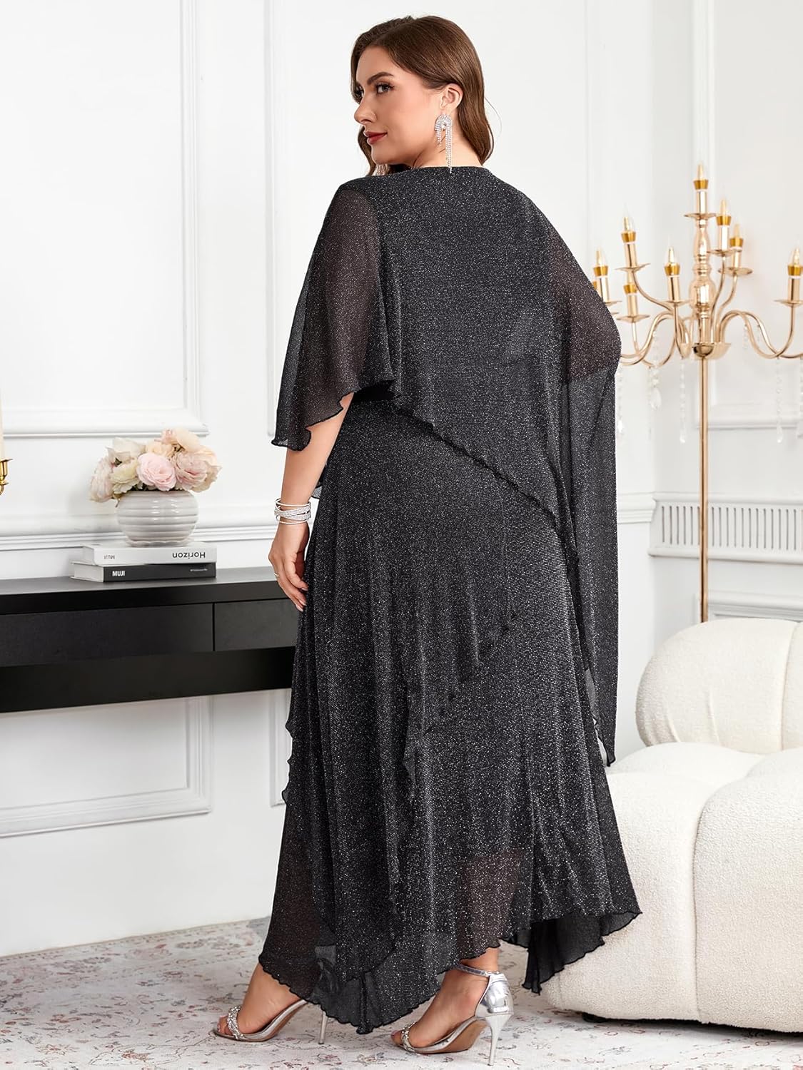1X-5X Plus Size Formal Dress Long Cape Overlay Dresses Wedding Guest Evening Mother of Bride Groom Outfit - Image 2