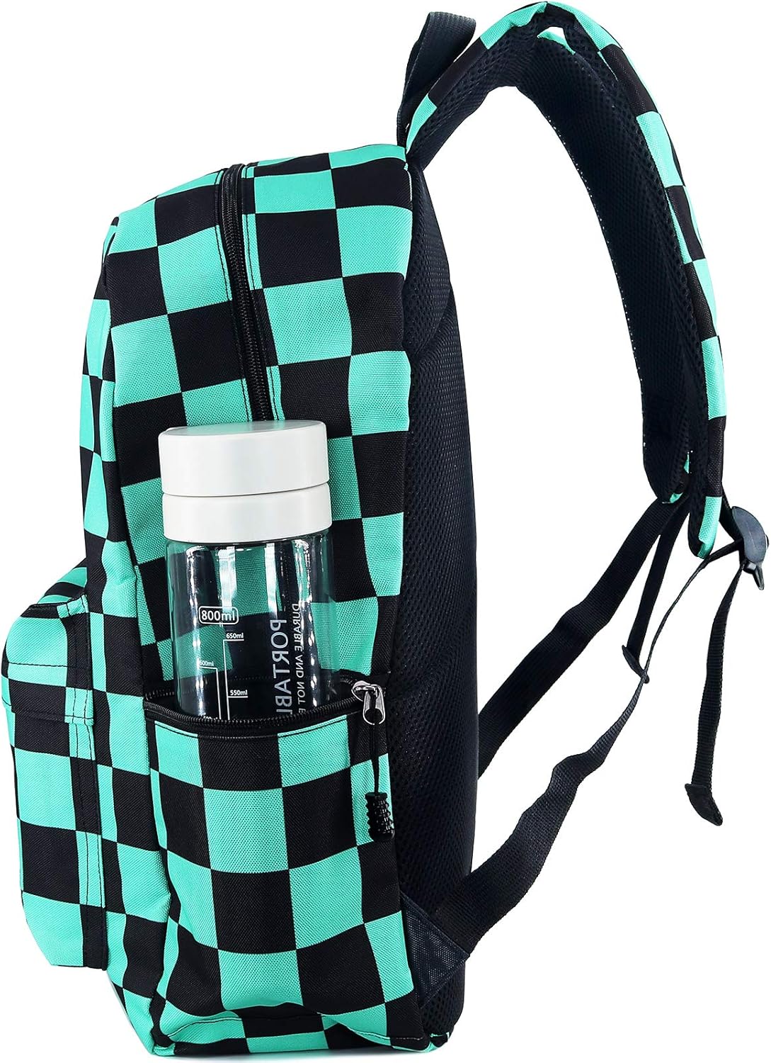 Roffatide Anime Kamado Tanjirou Backpack Black Green Plaid School Bag Large Capacity Laptop Back Pack
