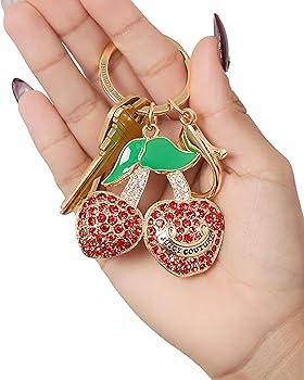 Juicy Couture Cherry Keychain for Women, Gold-Tone Half Pave