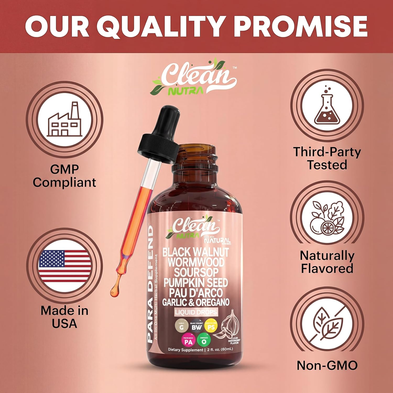 para Defend Wormwood Black Walnut Cleanse for Humans Drops Liquid Soursop Garlic Pumpkin Seed PAU D'Arco Oil of Oregano Turmeric Berberine Neem Extract Hull Bark Tincture by Clean Nutra