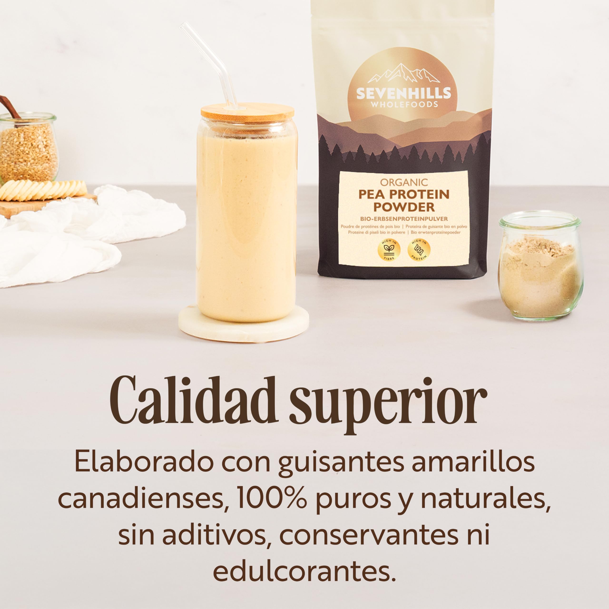 Sevenhills Wholefoods Polvo De Proteína De Guisante Crudo Orgánico 1.8kg - 84% de contenido proteico